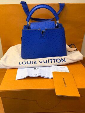 New Limited Edition LOUIS VUITTON Ostrich Capucines BB in Sapphire Blue N93132